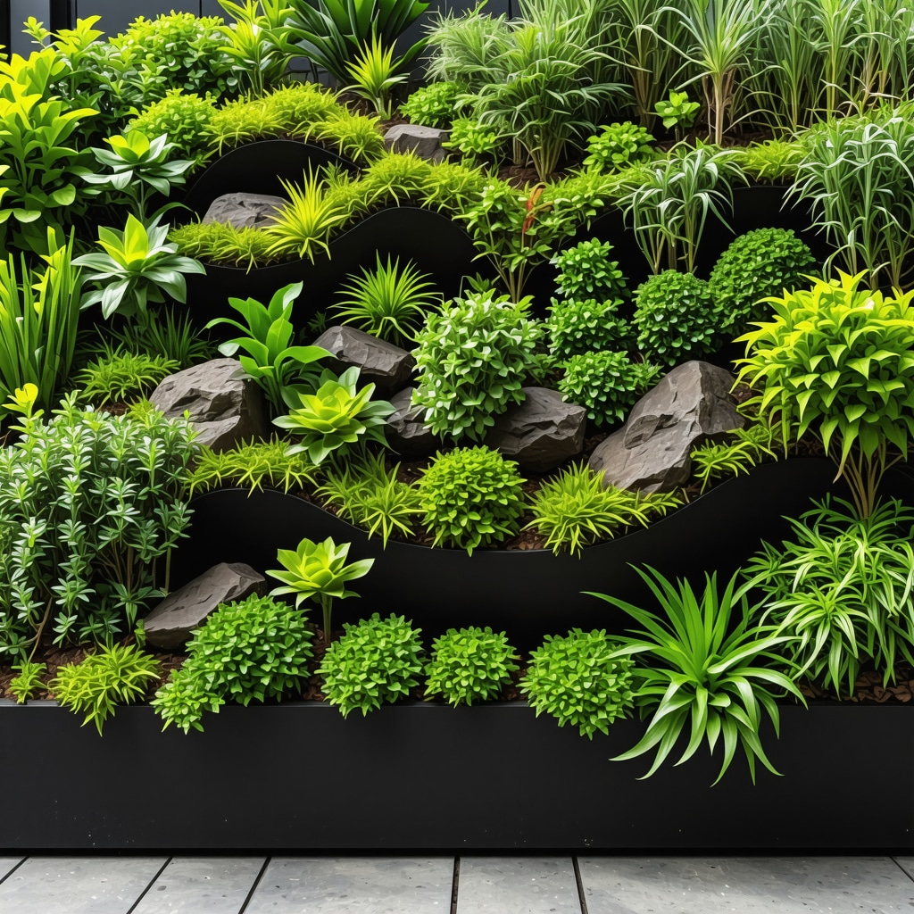 Urban small garden arranged in layered microhabitats with smart irrigation system