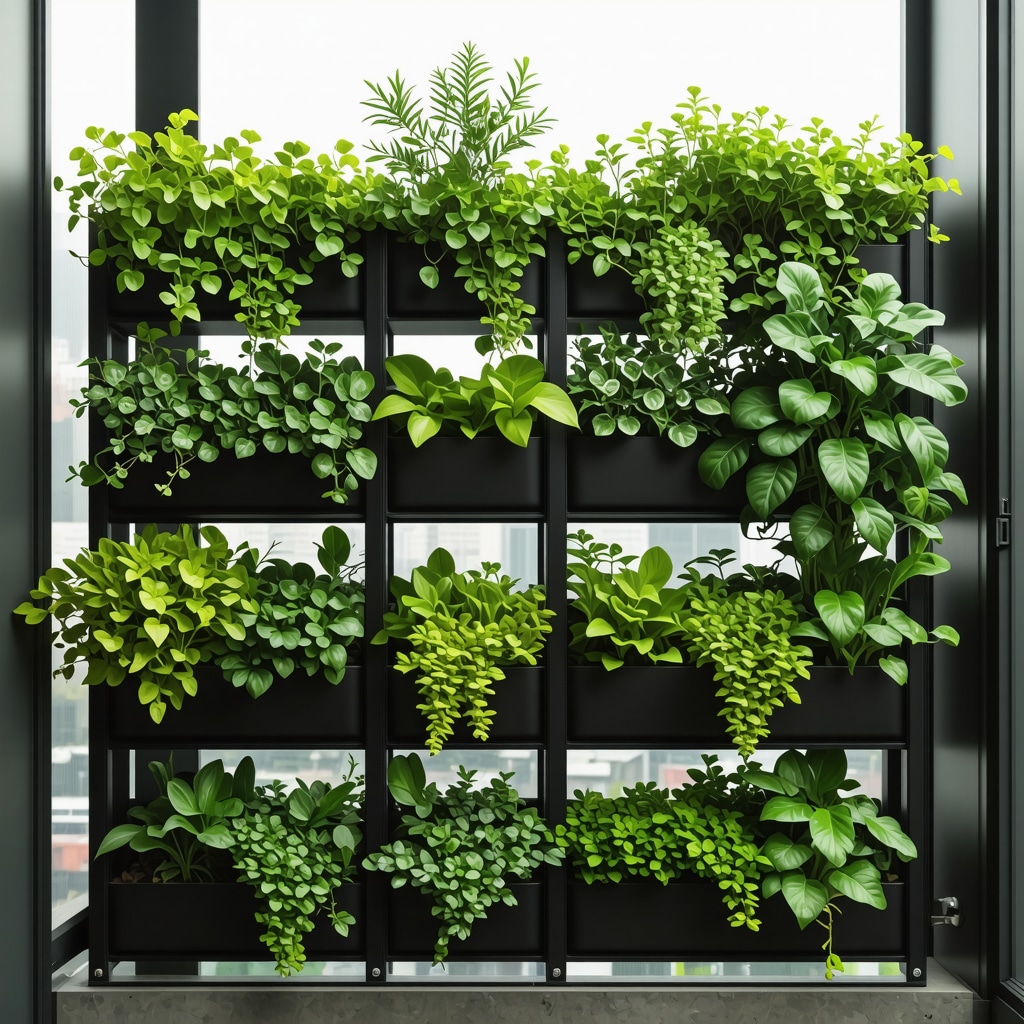 Urban vertical garden with smart technology and natural mulch