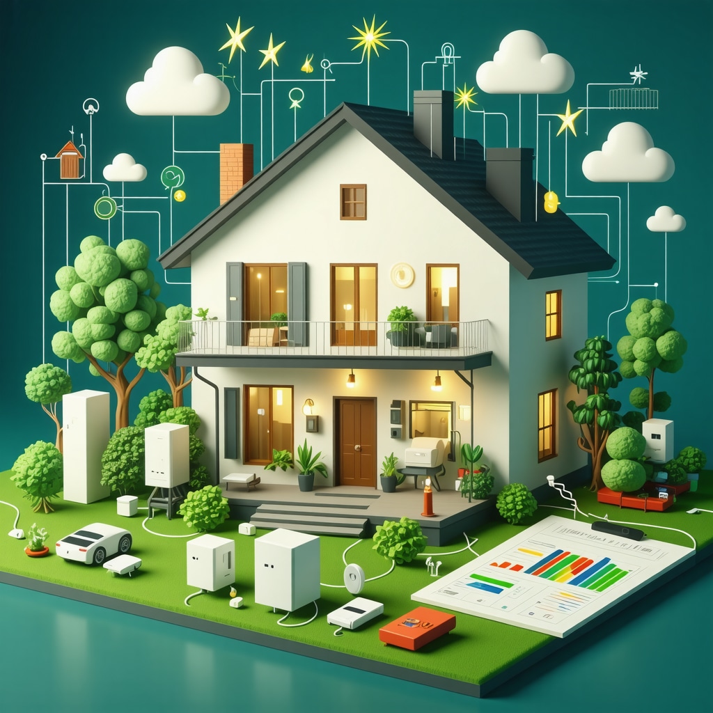 Diagram showing interconnected IoT devices and energy analytics in a smart home