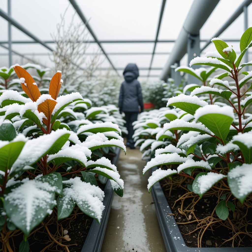 Winter garden with smart sensors, automated irrigation, and bio-stimulant treatments improving plant resilience
