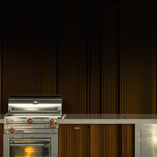 Modern outdoor kitchen made from redwood with appliances and sleek design