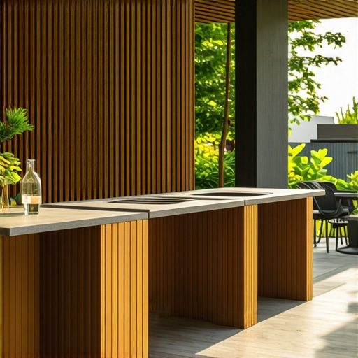 Modern outdoor redwood kitchen with appliances