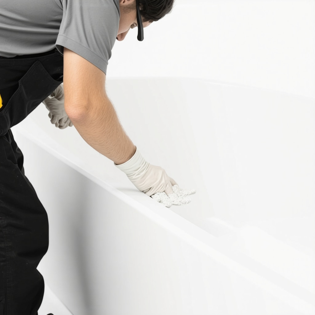 Person applying protective layer on a bathtub to prevent damage and extend its durability