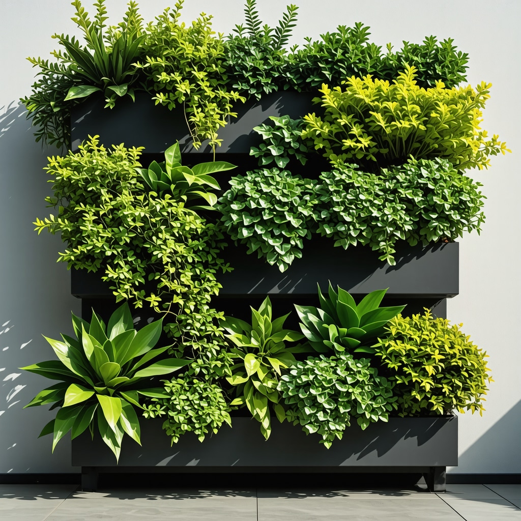 Modern terrace with lush vertical garden