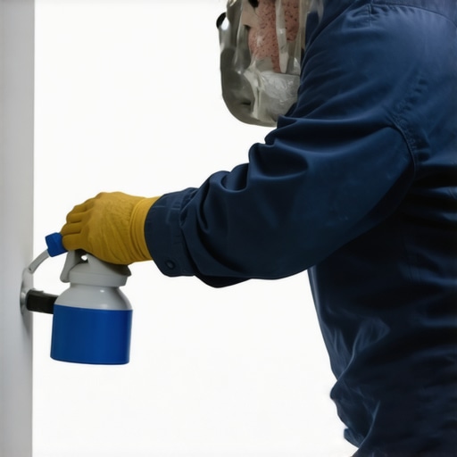 Professional using spray method for durable bathroom wall paint