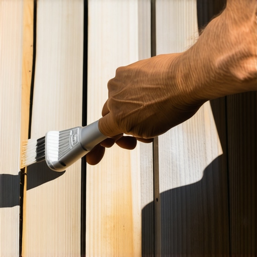 Close-up of applying protective coating on outdoor garden furniture with focus on detail