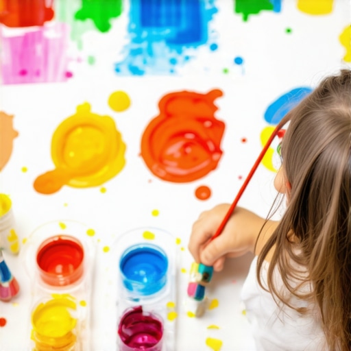 Kids painting and creating art projects together, colorful and joyful scene