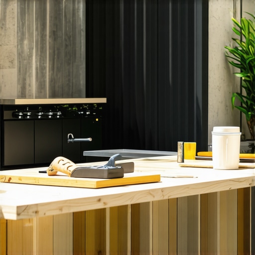 Person assembling a wooden outdoor kitchen from redwood