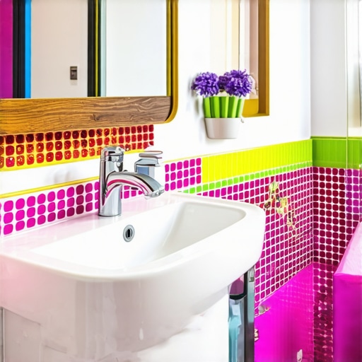 Creative bathroom decor with recycled materials and colorful accents