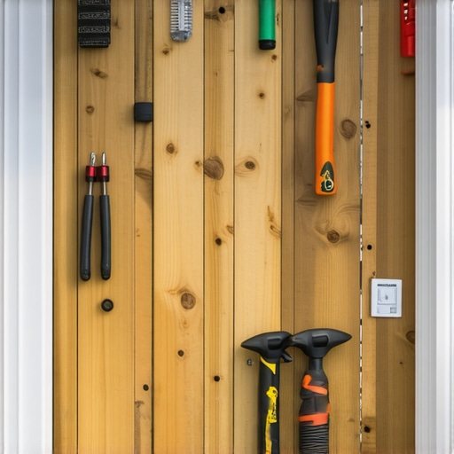 Recycled wood pallet garden shed with organized tools