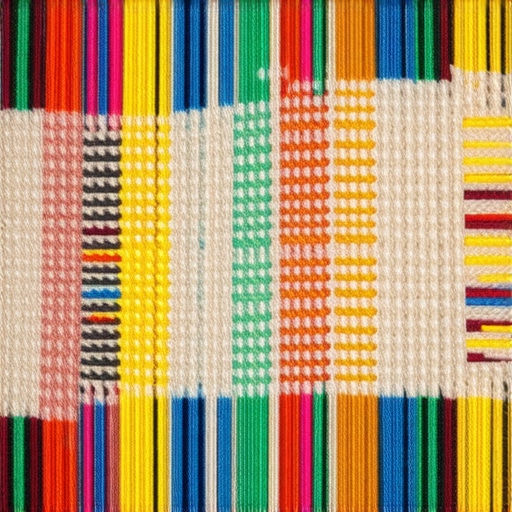 Detalj složenog tkanja sa živopisnim bojama i teksturama