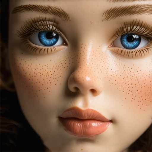Close-up of a polymer clay doll showing realistic skin textures and fine details