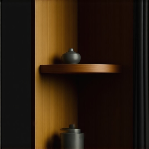 Modern corner shelf made of wood and metal in stylish home decor