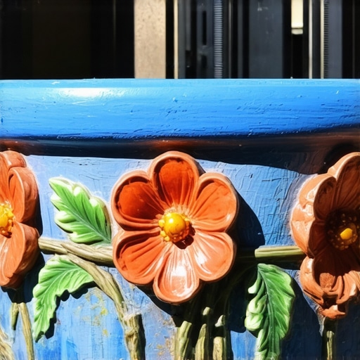 Decorated concrete flower pot with UV protective coating and artistic design
