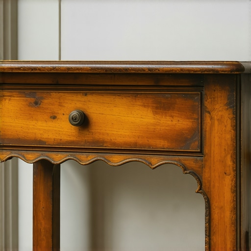 Close-up of a beautifully restored vintage wooden furniture piece showing detailed finish and patina
