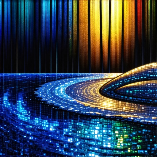Futuristic mosaic wall with integrated LED lights creating vibrant effects