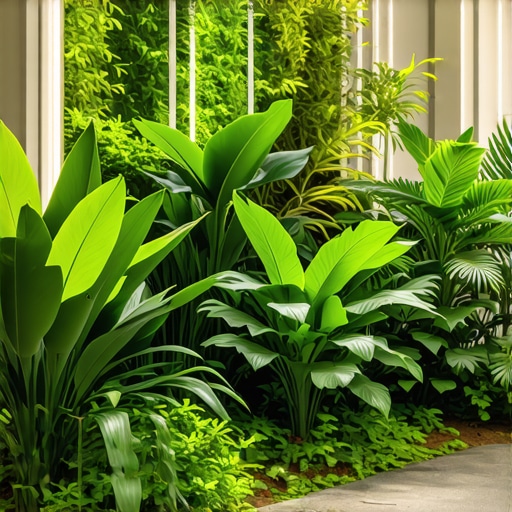 Modern outdoor space showcasing biotech and technology integrations with lighting and sensors