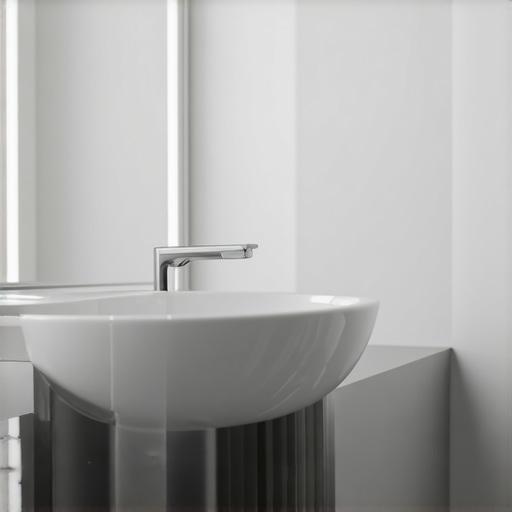 Modern bathroom with glossy epoxy finish, professional tools, and minimalistic design