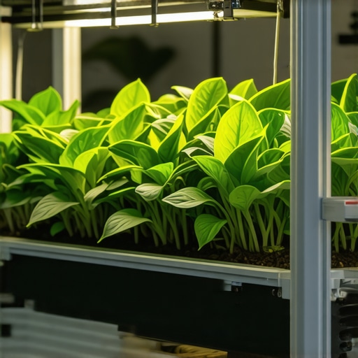 Modern automated indoor garden system with sensors and LED lights for optimal plant growth