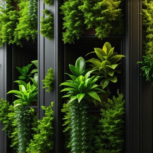 Urban mini voćnjak equipped with sensors and automated irrigation system, lush greenery and modern technology