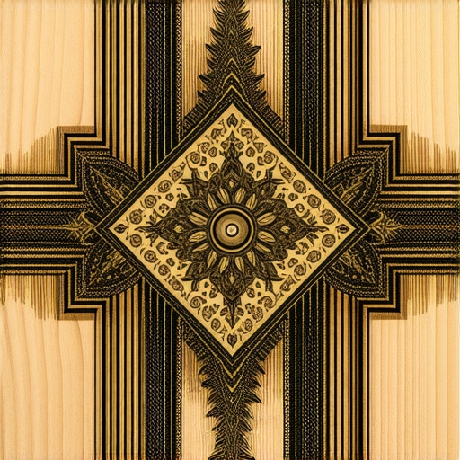 Close-up of laser engraved intricate pattern on old wooden surface