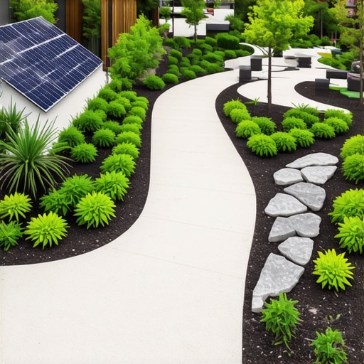 Innovative eco-friendly garden with solar panels and smart irrigation systems