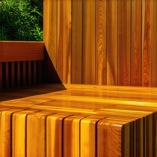 Detalj nano zaštitnog sloja na drvetu redwood u spoljašnjoj kuhinji