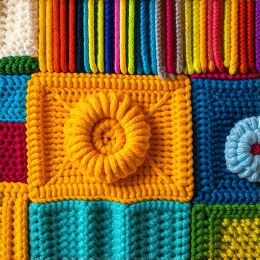 Close-up of intricate crochet pattern with textured stitches and vibrant colors
