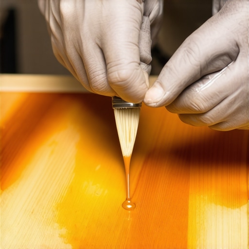 Close-up of a craftsman applying protective varnish to a wooden table for durability
