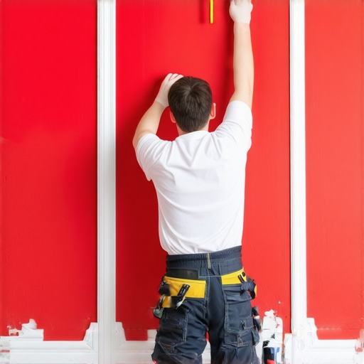 Person installing decorative wall moldings in a contemporary interior