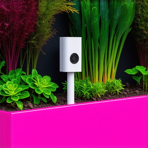 High-tech garden with sensors and automated irrigation in a small urban space