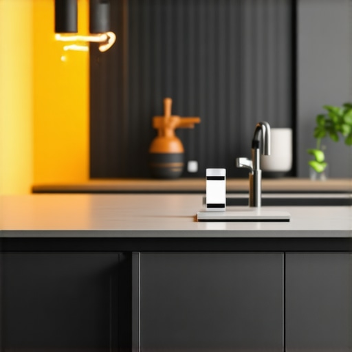Close-up of DIY smart lighting with sensors in modern kitchen, detailed view