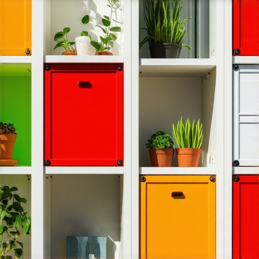 High-tech modern garden storage with RFID tags and modular shelves in outdoor environment