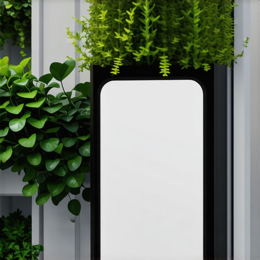 Urban garden with sensors and vertical plantings, showcasing innovative eco-gardening techniques.