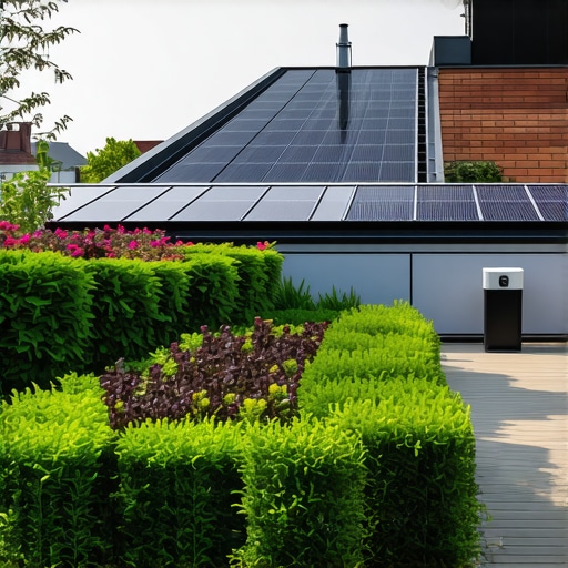 High-tech urban rooftop garden with sensors and automated systems