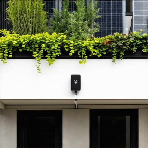 Balcony garden with solar-powered irrigation system and lush greenery