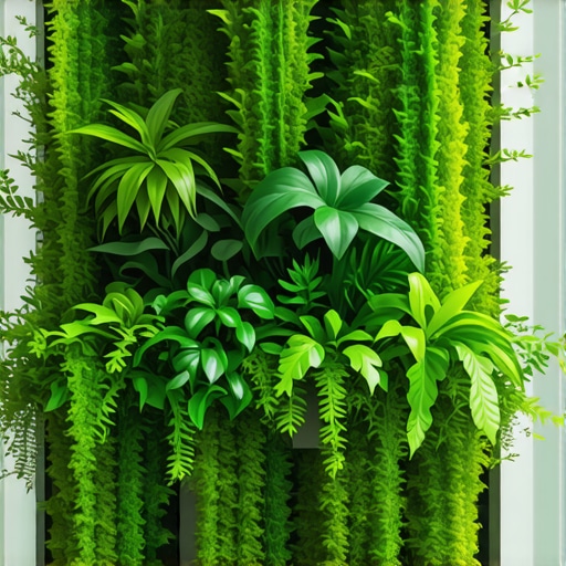 Close-up of a modern vertical garden system installed on a small balcony, showcasing lush greenery and innovative design