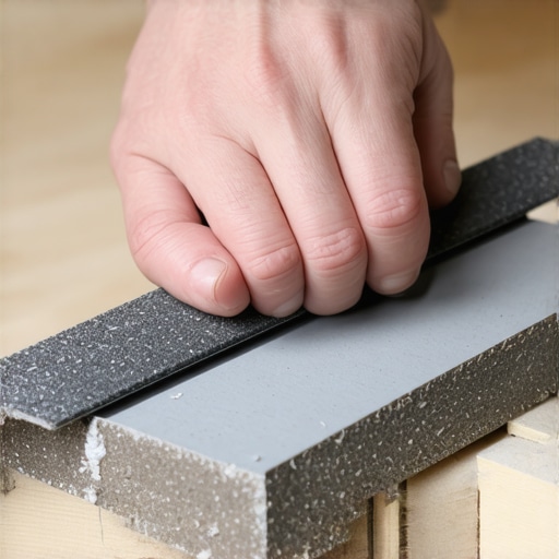 Detalji profesionalnog brušenja drveta Ručni rad pri brušenju drveta sa finim brusnim papirom, fokus na teksturu i tehniku