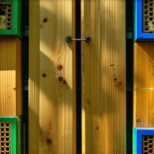 Eco-friendly garden with pollinator habitats Colorful garden filled with native plants, bee hotels, and natural insect habitats