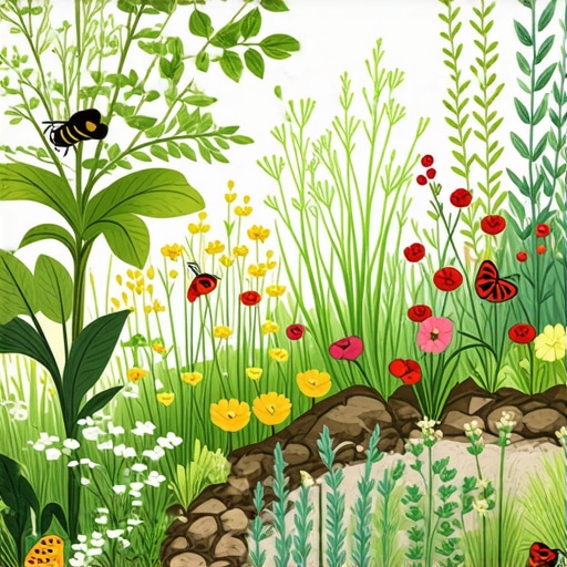 Ekspertni dizajn mikroekosistema u vrtu Složen prikaz vrta sa raznovrsnim biljkama i korisnim insektima u harmoniji