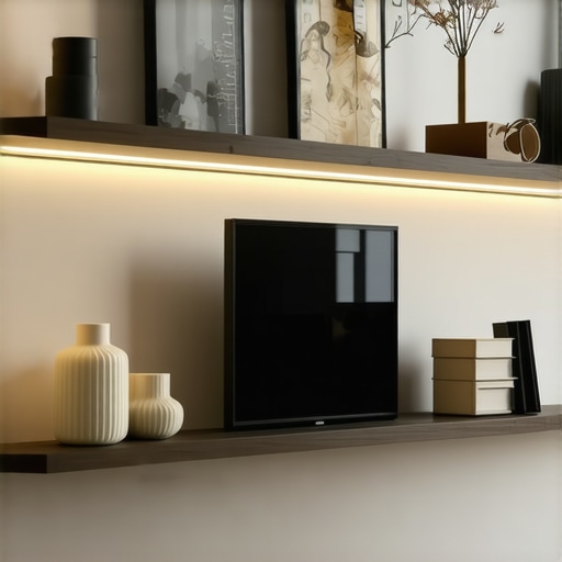 Elegant DIY floating shelves with LED lighting Contemporary DIY floating shelves with LED lighting in living room