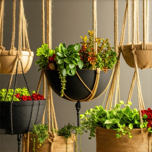 Interior space featuring creatively arranged hanging baskets with diverse textures