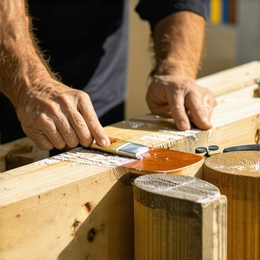 Expert application of protective varnish on painted lajsne Close-up of hands applying varnish on painted lajsne in a modern room