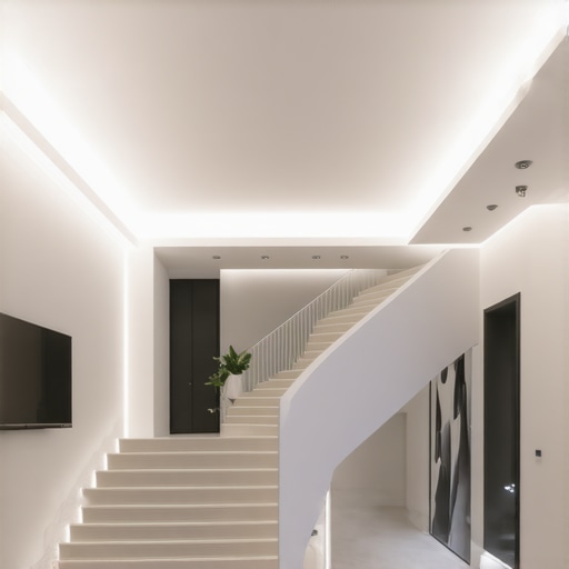 Futuristic LED Lajsne u modernom enterijeru Svetleće LED lajsne u modernom dnevnom boravku koja stvaraju futuristički ambijent