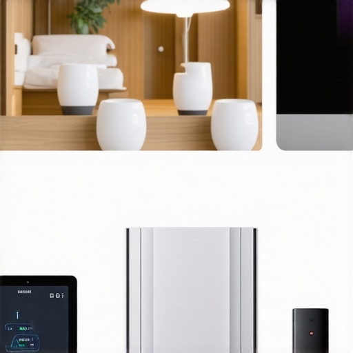 Futuristic smart LED lighting setup High-tech smart LED lighting system with sensors in a modern living room
