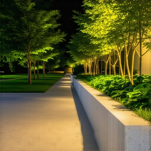 High-tech smart garden with automation A modern garden equipped with smart irrigation and LED lighting systems, showcasing technology and nature in harmony