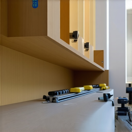 Innovative materials and tools for sloped ceiling shelves Modern workshop with advanced materials and tools for installing shelves on sloped ceilings