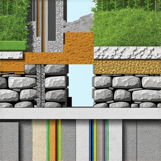 Layered Construction of Garden Stone Technical illustration of layered garden stone construction with foundation, drainage, insulation, and decorative layers