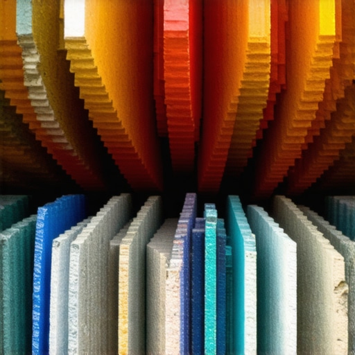 Complex layered garden sculptures showcasing diverse textures and materials in a vibrant setting