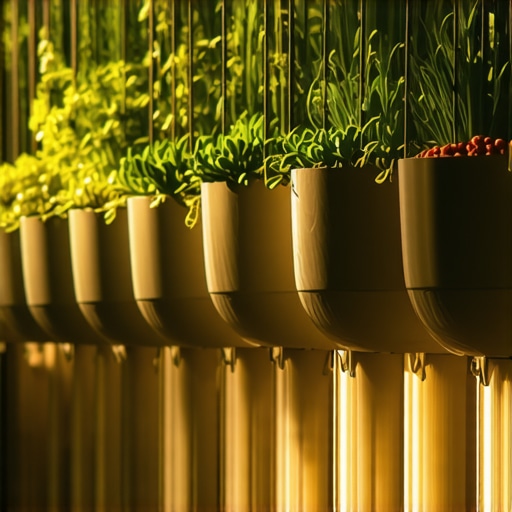 Modern Innovative Hanging Baskets with Lighting Professional garden designer showcasing modern hanging baskets with diverse plants and integrated lighting